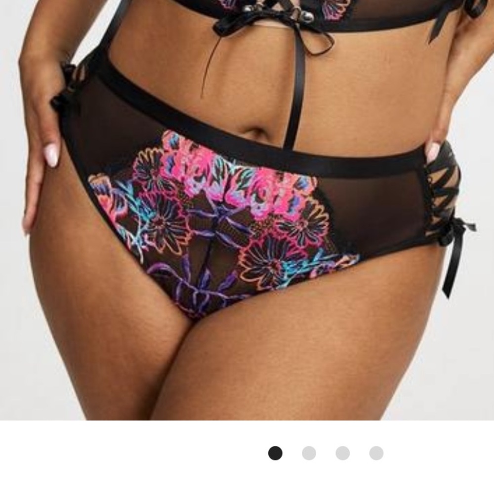 torrid Black Floral Lace-Up High Leg Tanga.  714